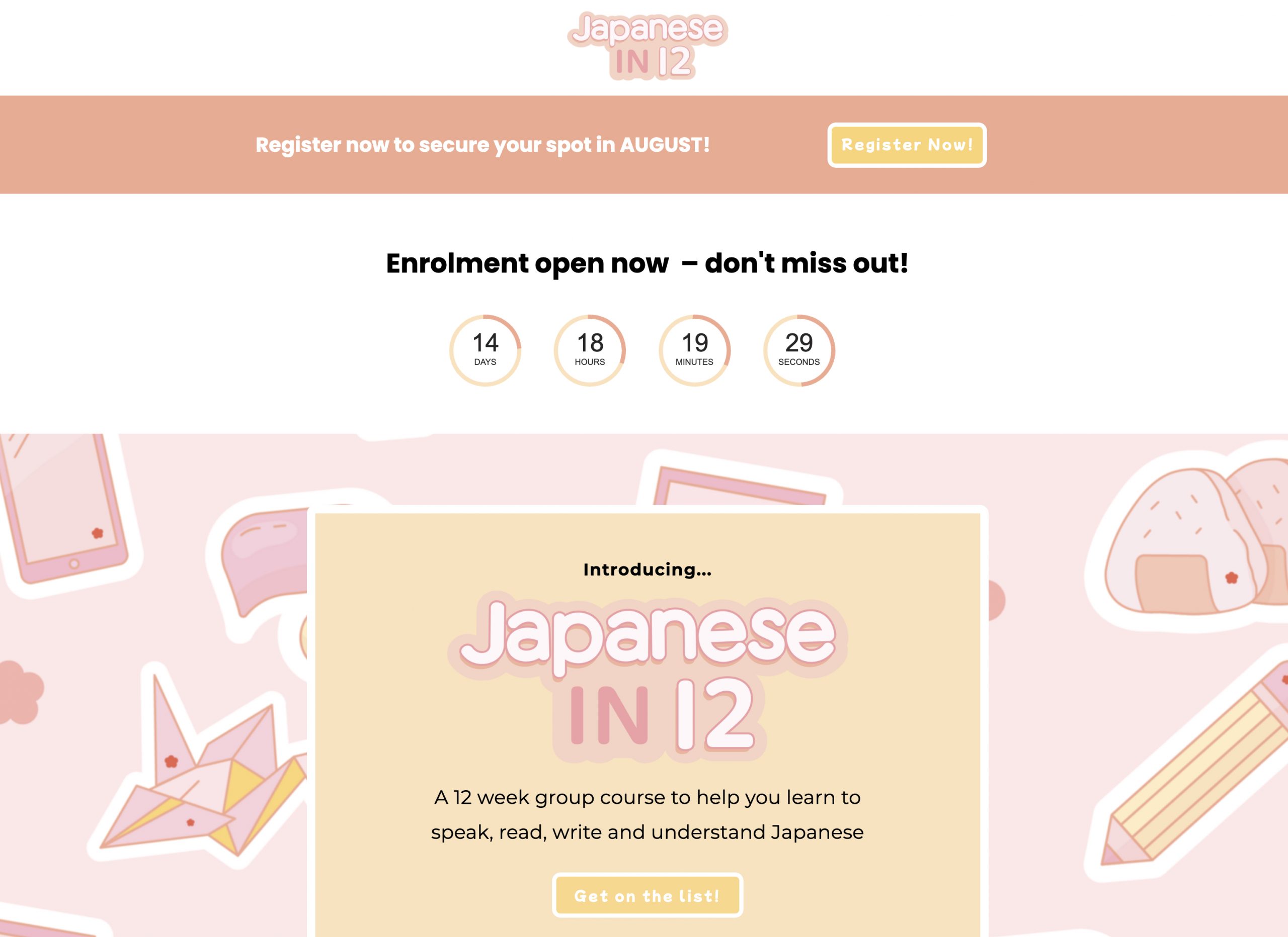 Japanese with Aimee sign up page