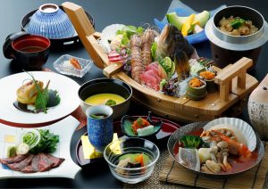 Kaiseki cuisine served at a ryokan in Japan