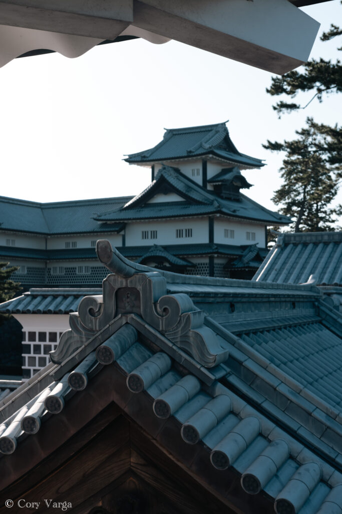 Kanazawa Castle with traditional Japanese roofs