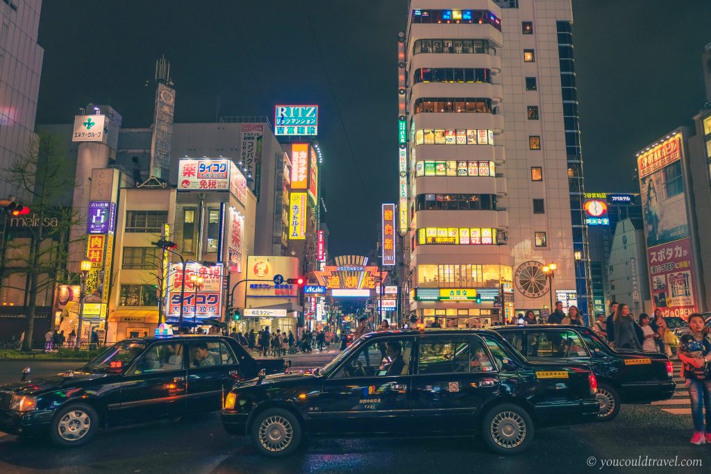 Kita at night - one of the most vibrant places to stay in Osaka Japan