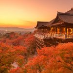 kiyomizu-dera temple at sunset in Kyoto, Japan