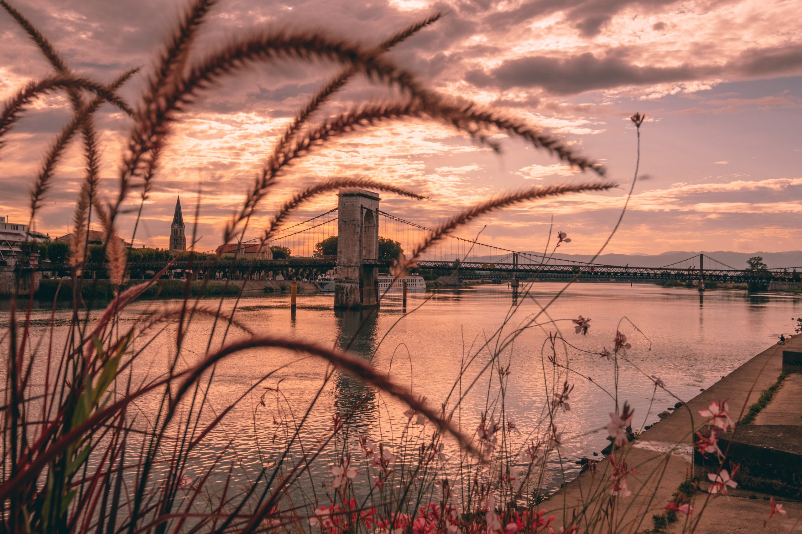 L'hermitage and touron towns in France during sunrise