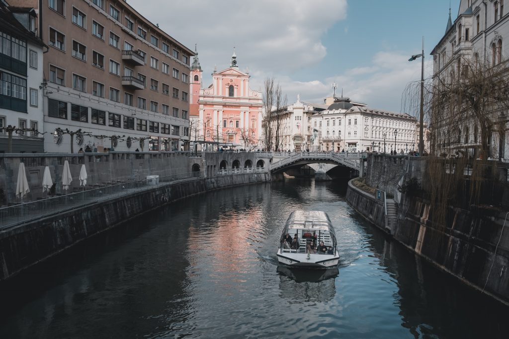 Seeing a boat on the river in Ljubljana