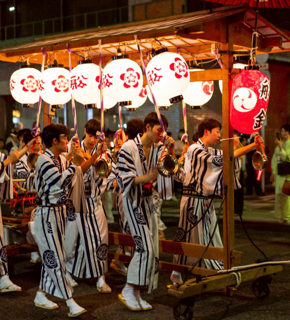 Locals performing at Gion matsuri in Kyoto Japan