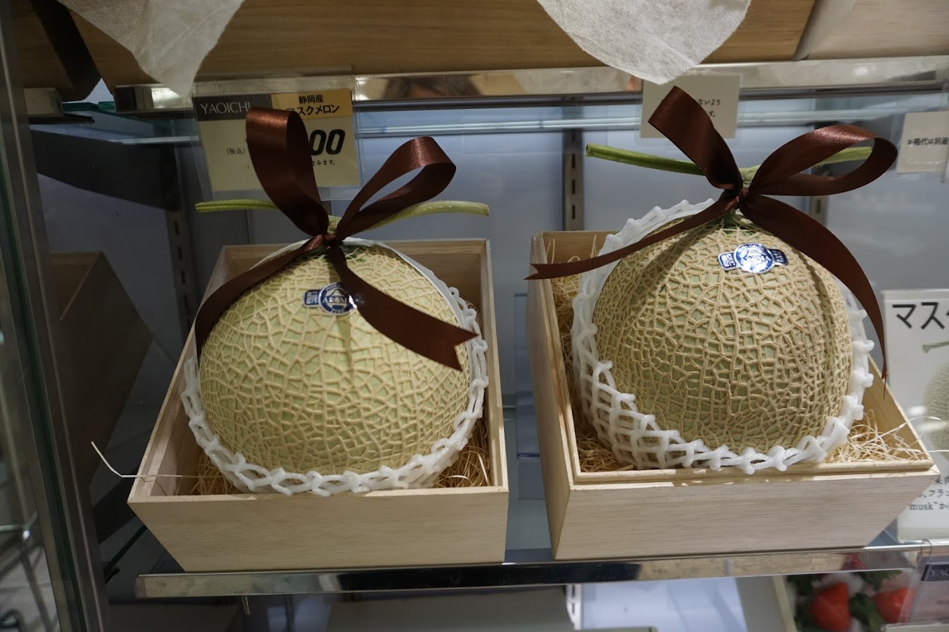 Melon dolled up with a bow in Japan