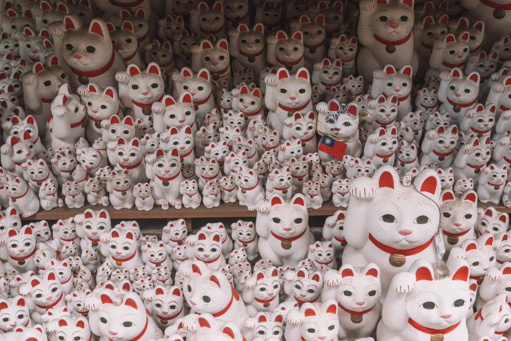 The manekineko figurines at the Gotokuji Temple in Tokyo