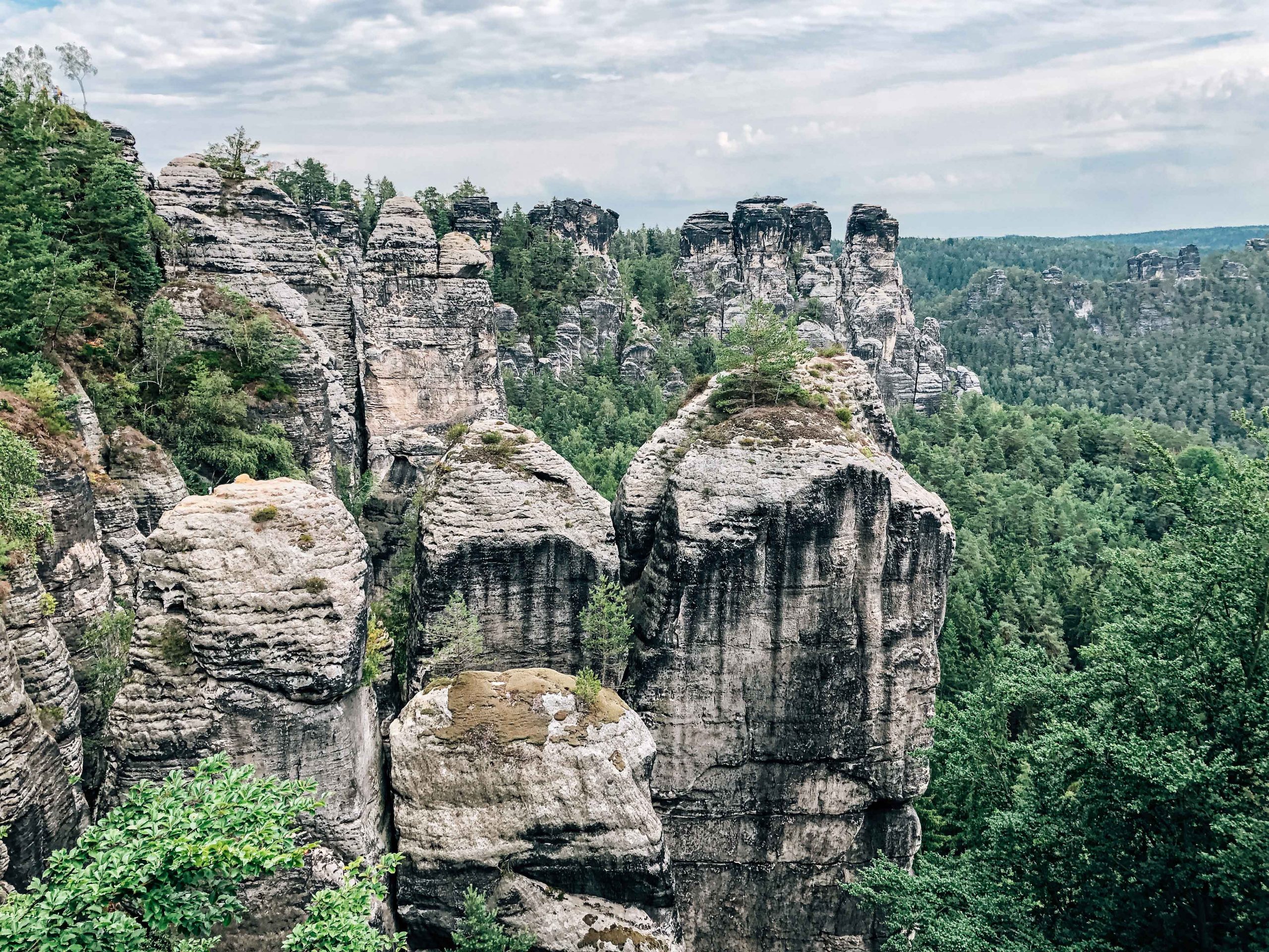 Many rock formations in Bastei Many rock formations in Bastei