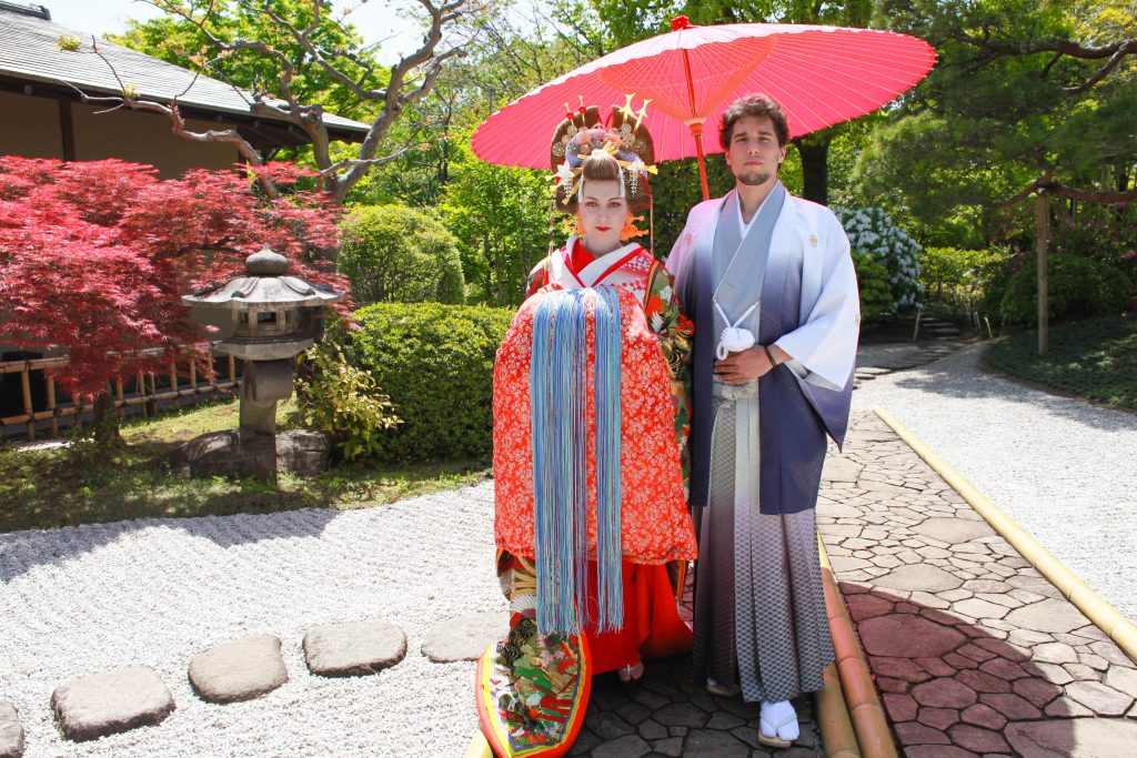 Cory and Greg Wearing a traditional Japanese Kimono in Japan