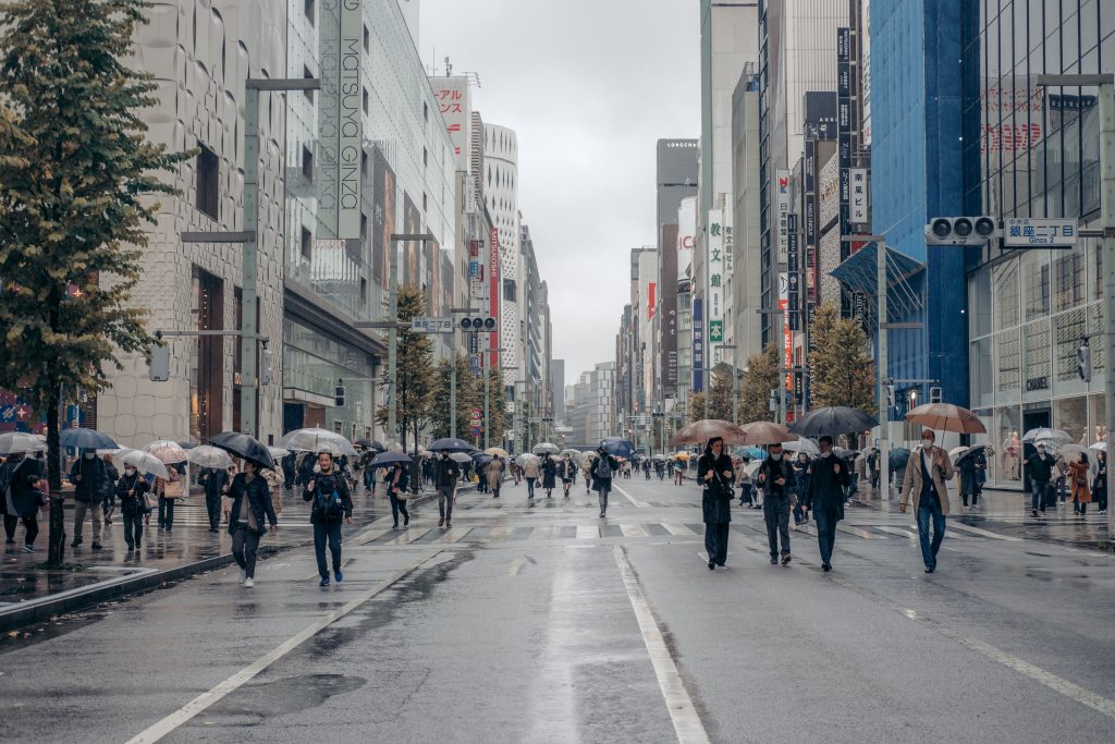 Modern Ginza on a rainy day