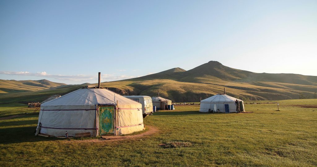 Mongolian yurts where people prepare their authentic Mongolian food