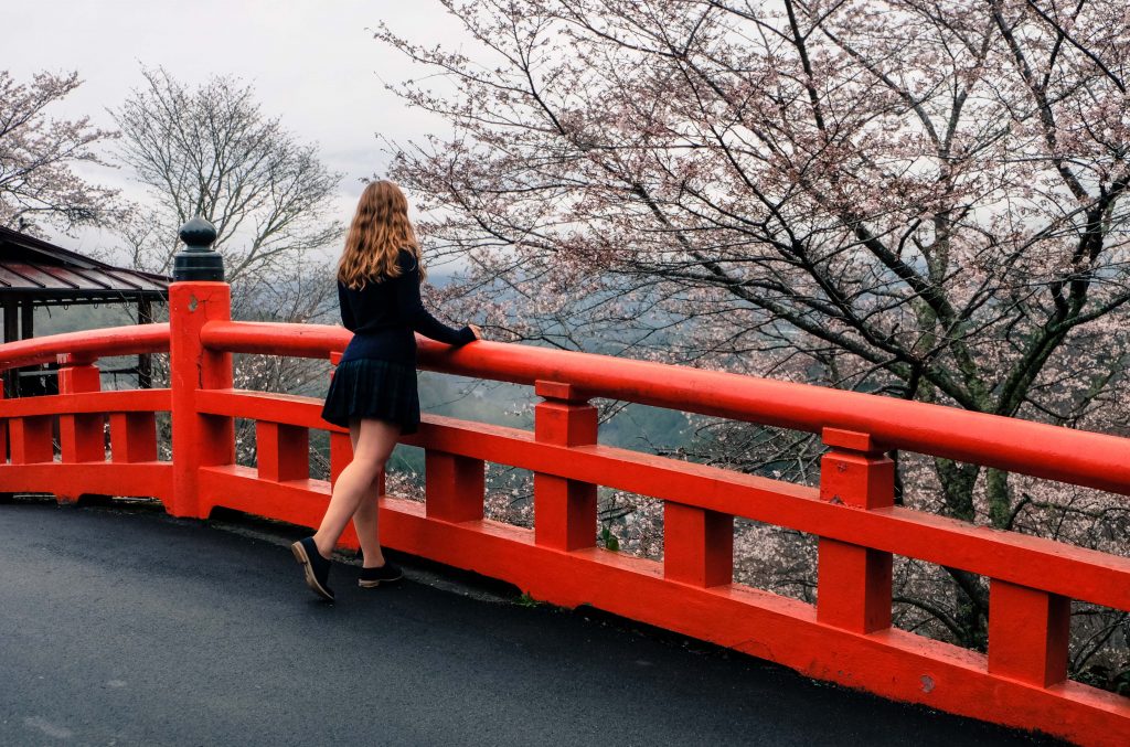 Cory from You Could Travel exploring Yoshino in the spring, during the cherry blossoms