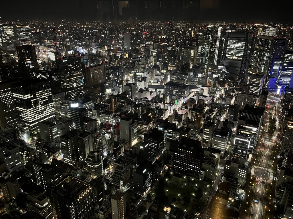 Night view of Tokyo from Andaz rooftop bar Toranomon Hills