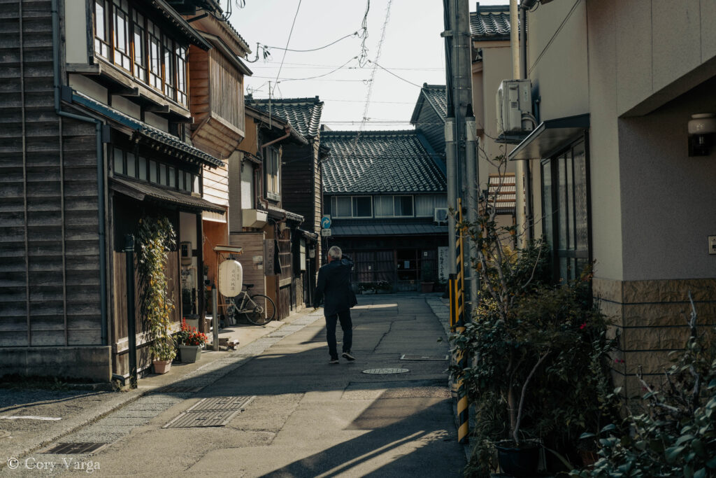 Old man walking around Kanazawa historic district