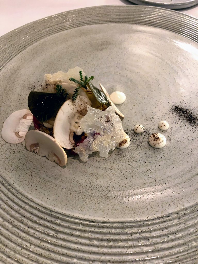 Water buffalo tartare, shallot, mushroom in Onyx Budapest