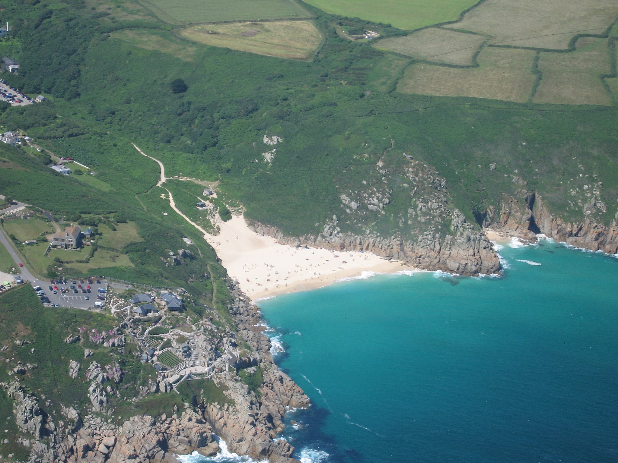 Porthcurno in Cornwall from above