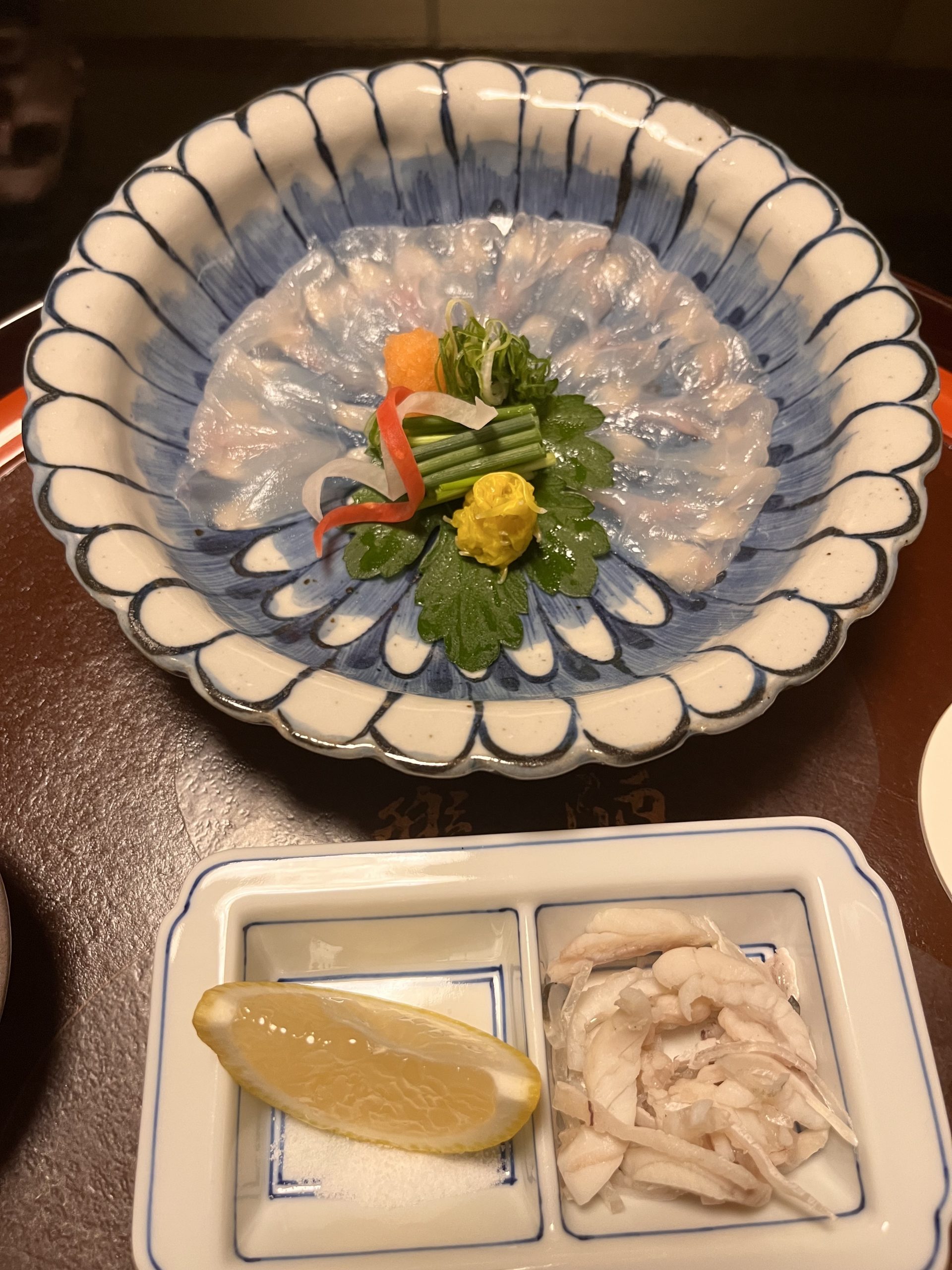 Fugu (puffer fish) sashimi at Kikunoi Honten Fugu (puffer fish) sashimi at Kikunoi Honten