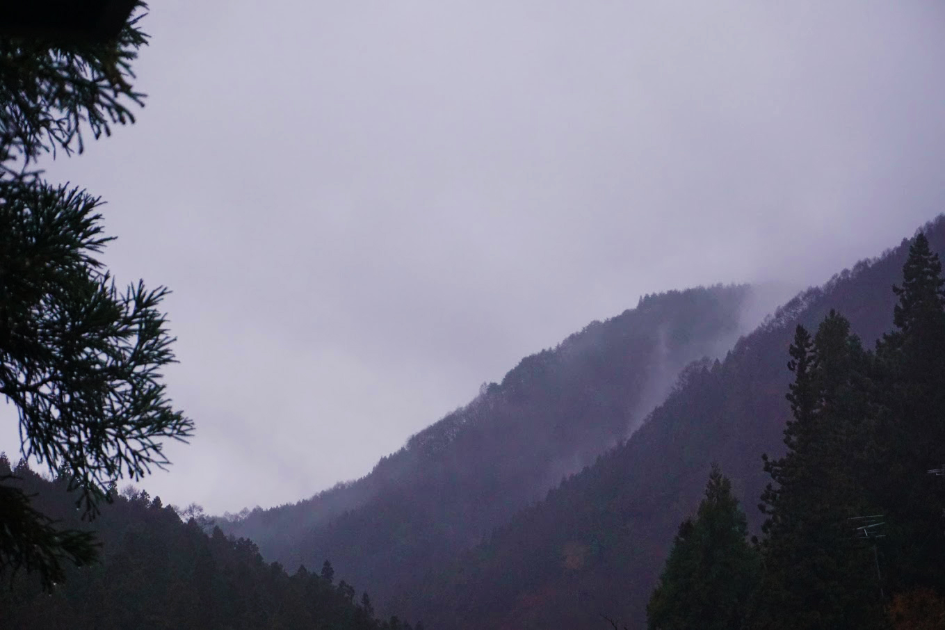 A rainy day in the mountains of Nagano, en route to the Snow Monkey Park