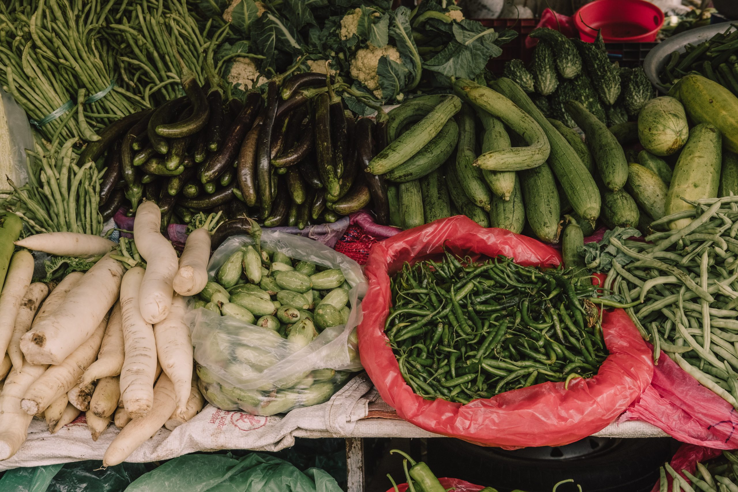 Raw greens in Nepal markets