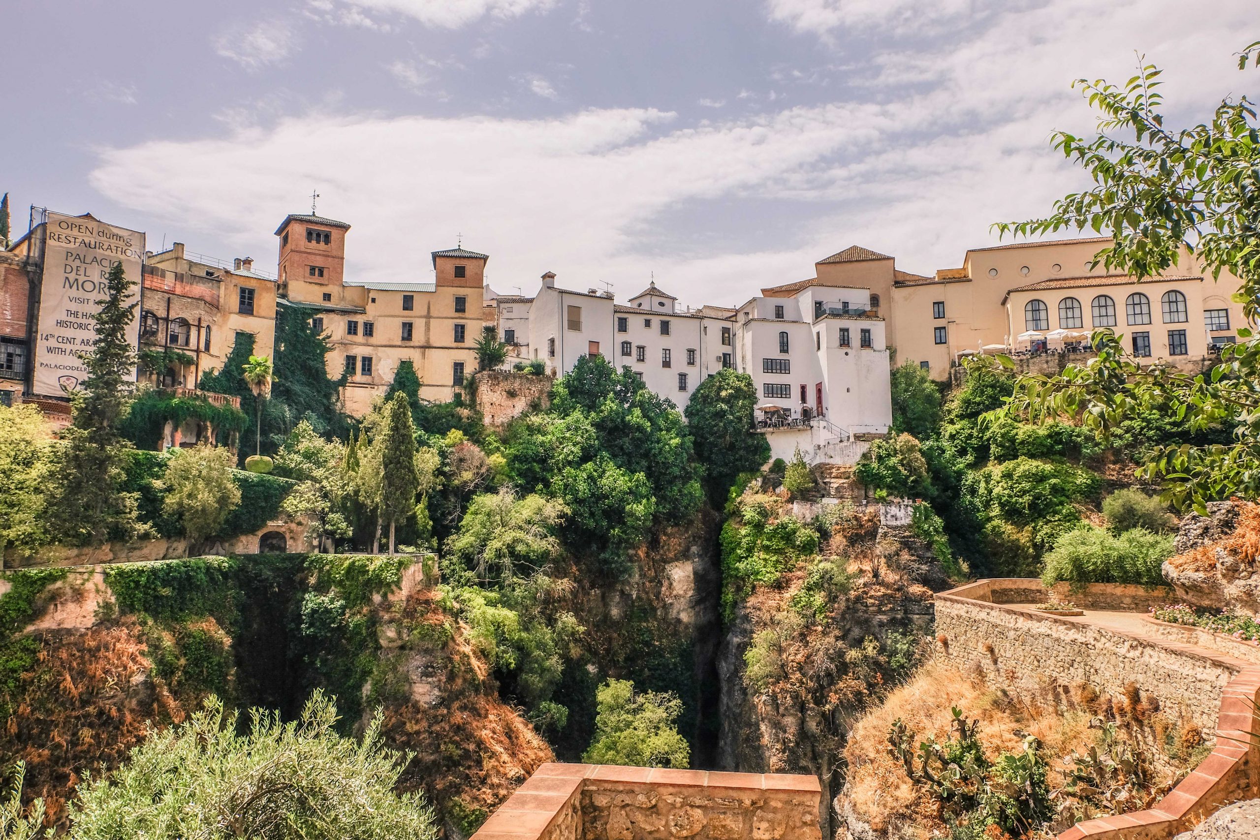 The gorgeous town of Ronda with its specific Spanish buildings located on steep slopes