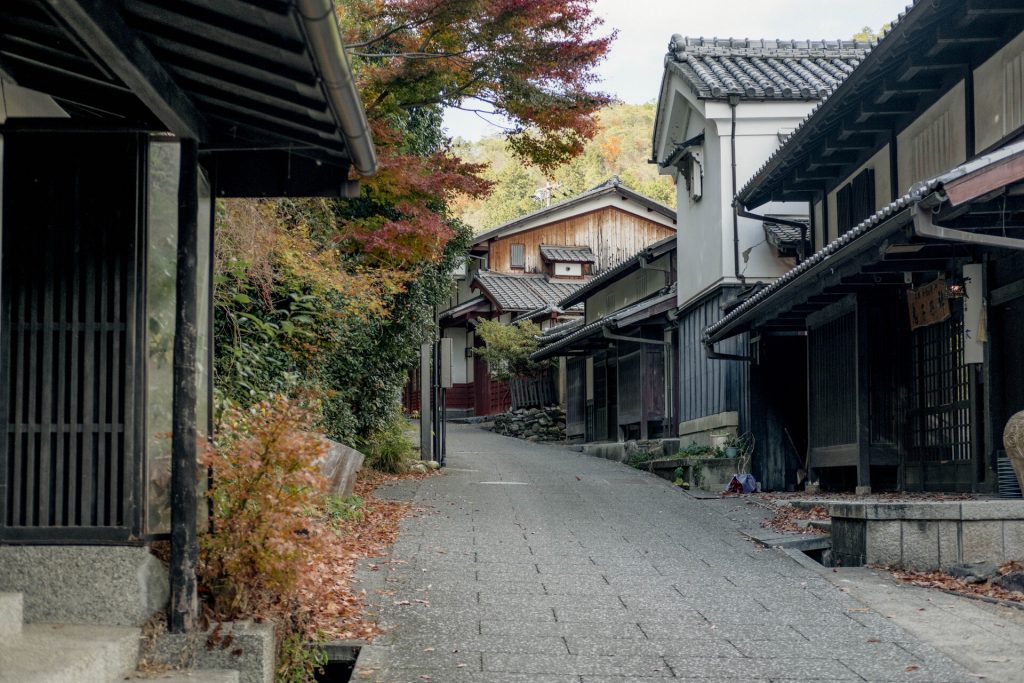 Saga Toriimoto preserved street in Arashiyama Kyoto Japan