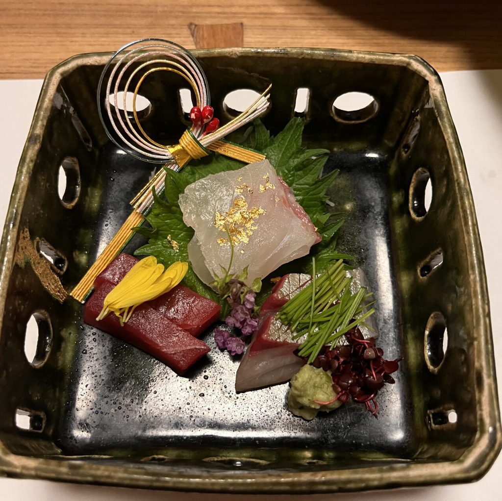 Sashimi course, part of the Kaiseki dinner at Hanasaki Manjiro