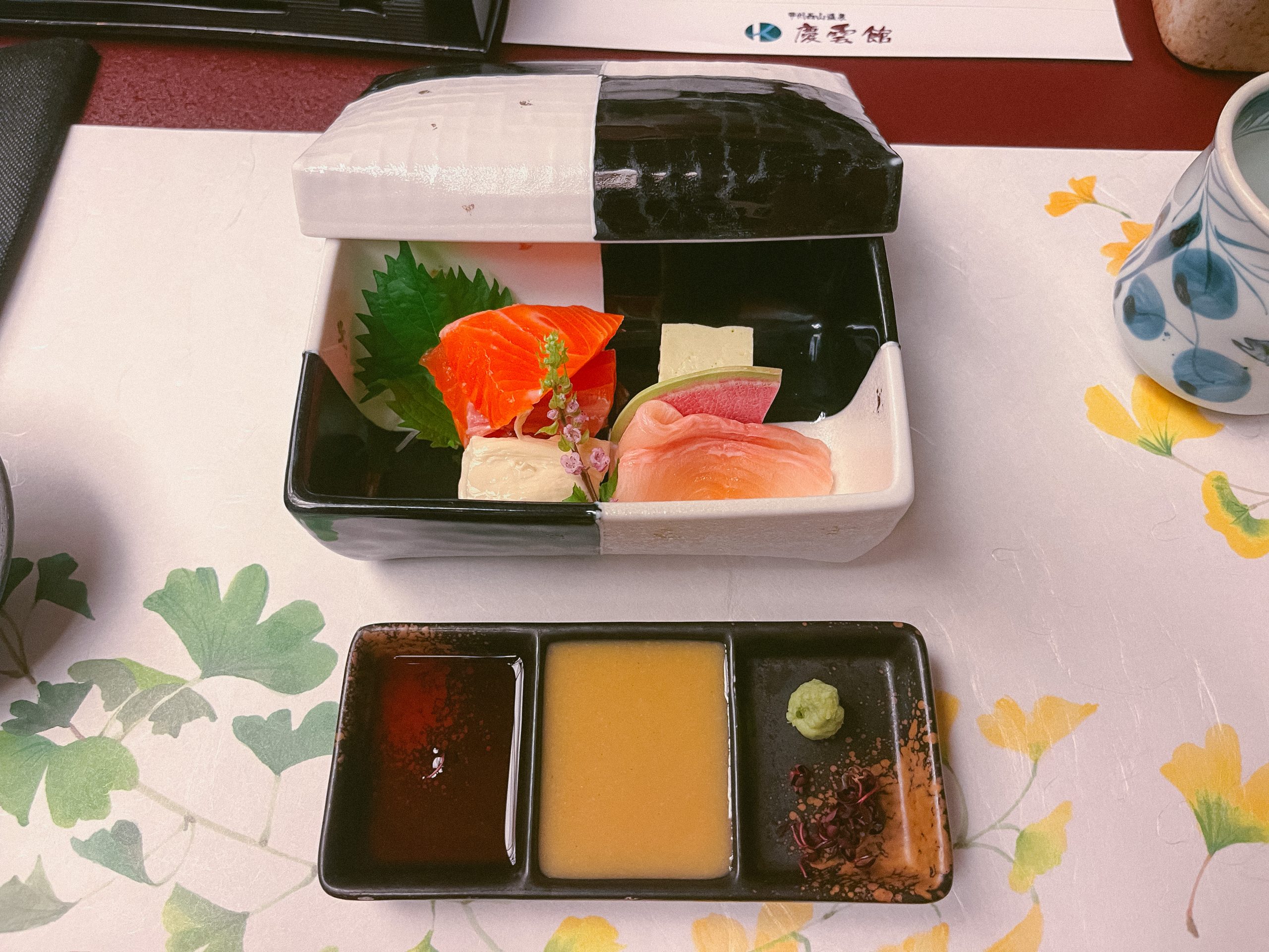 Sashimi dish at Nishiyama onsen