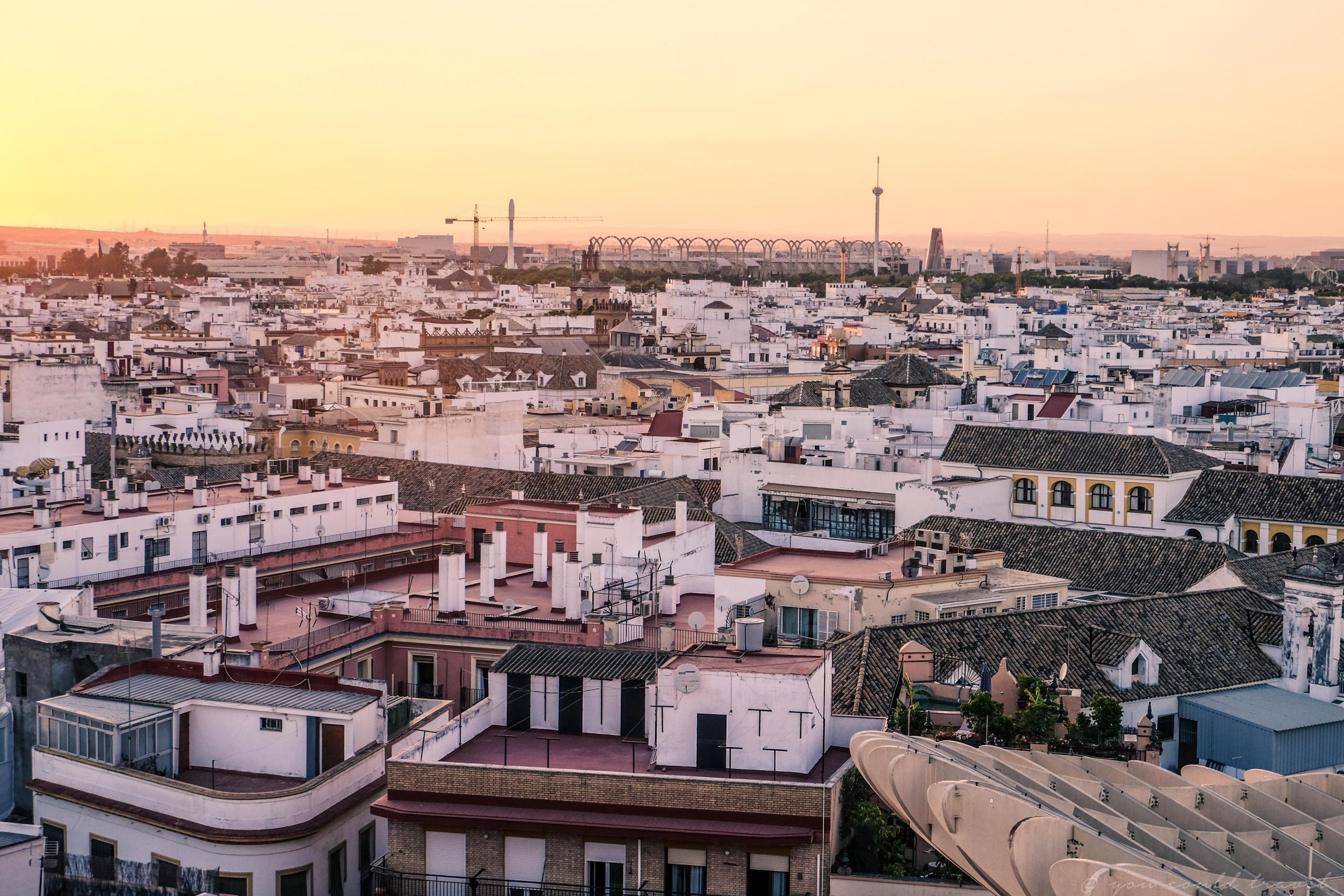 A view of a residential area of Seville as seen from above