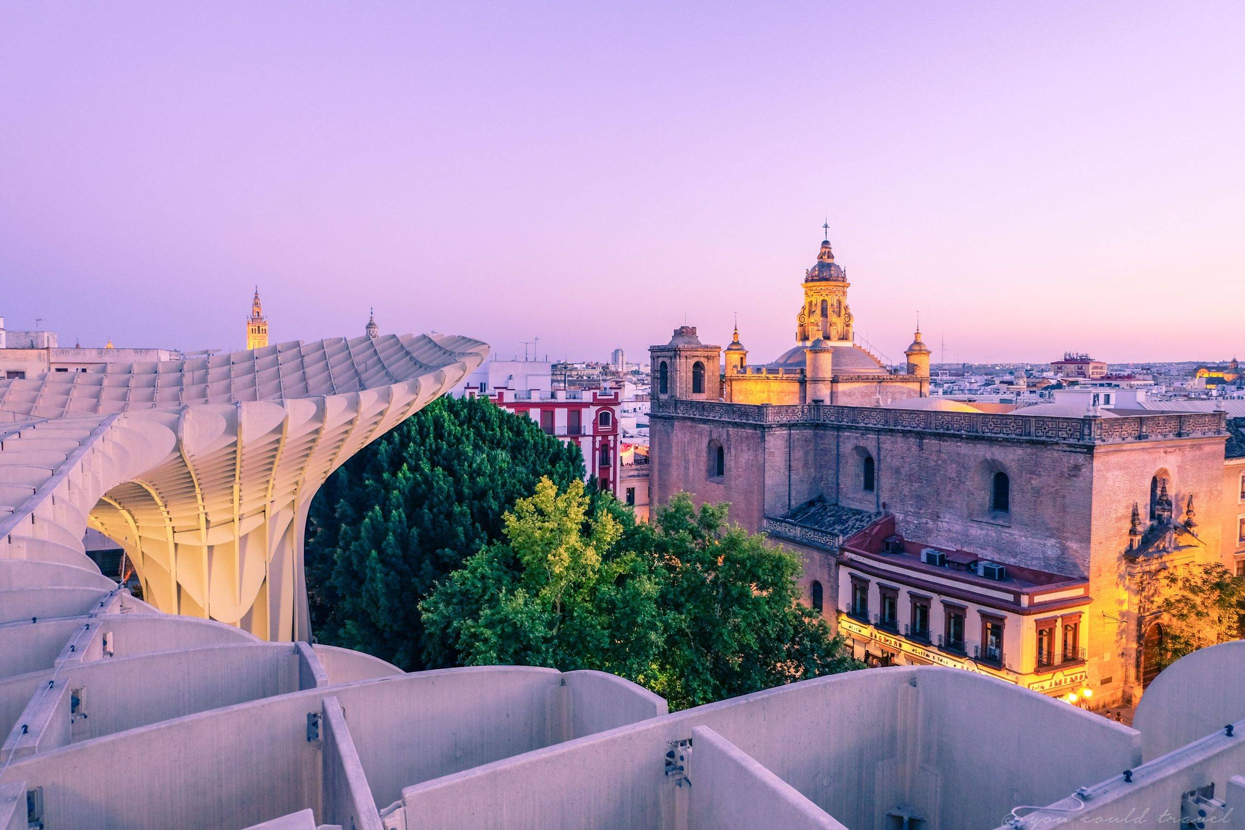 Beautiful sight of the Seville cathedral from Las Setas