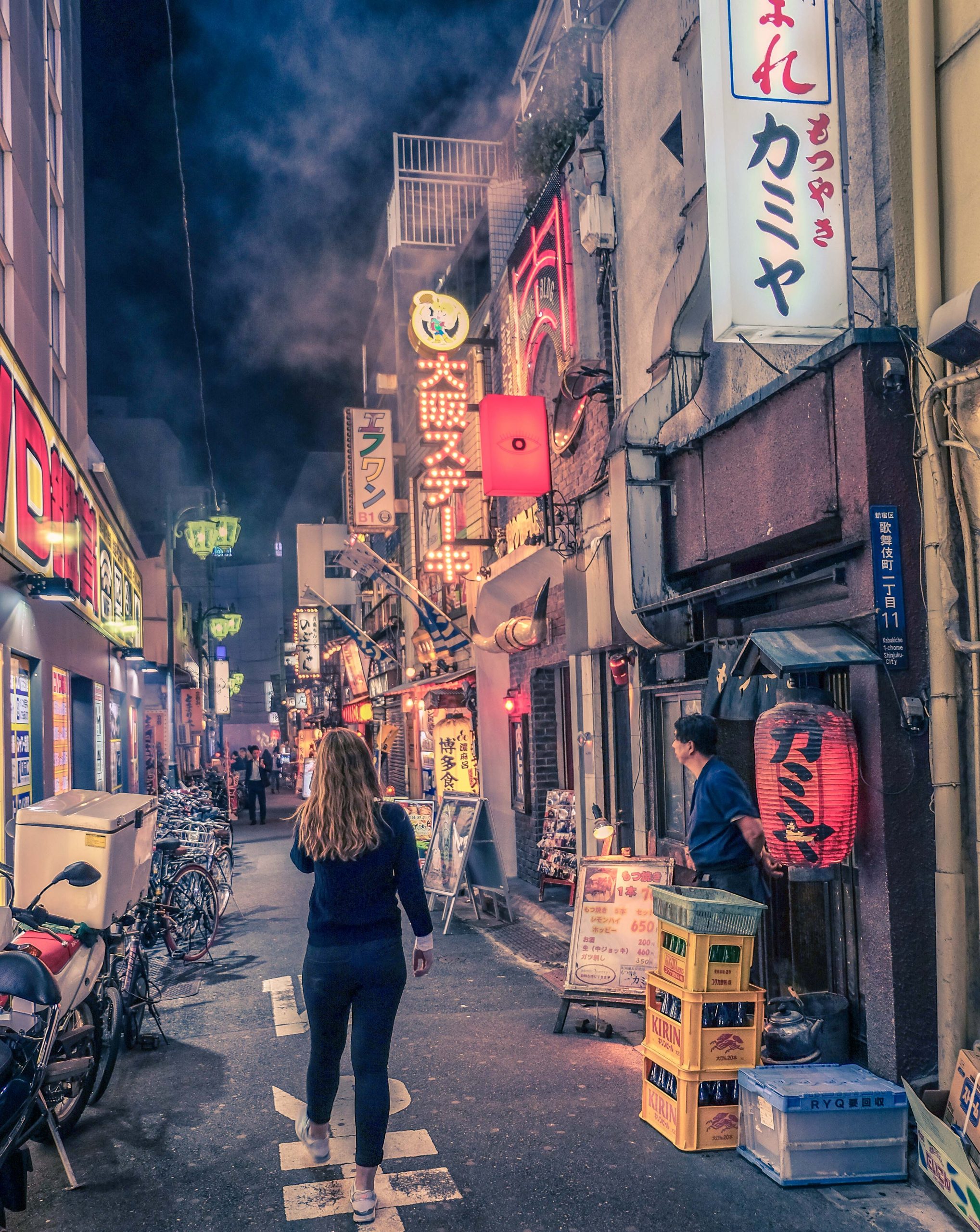 Cory walking around Golden Gai at night