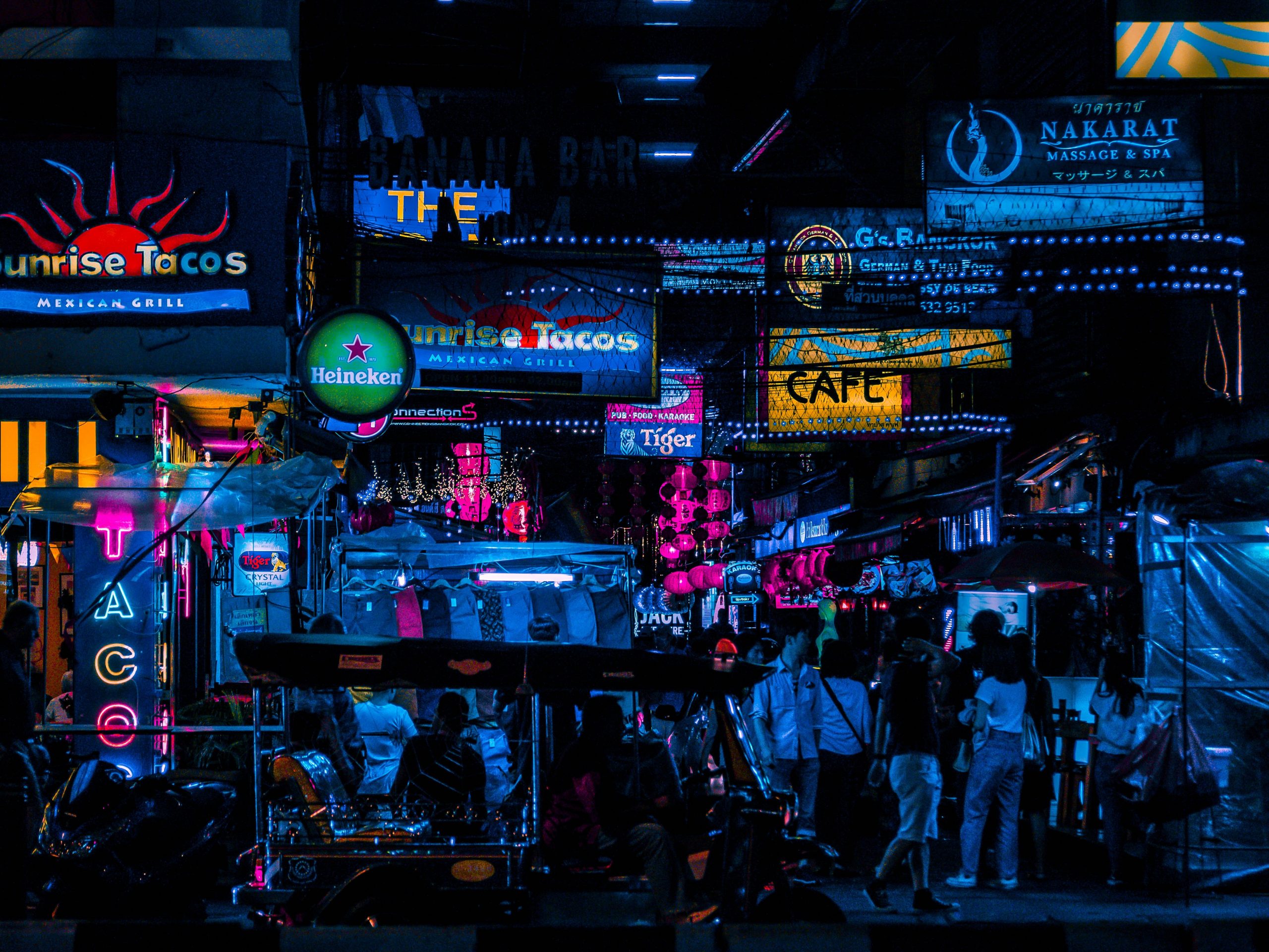 Silom road at night - a great place to stay in Bangkok
