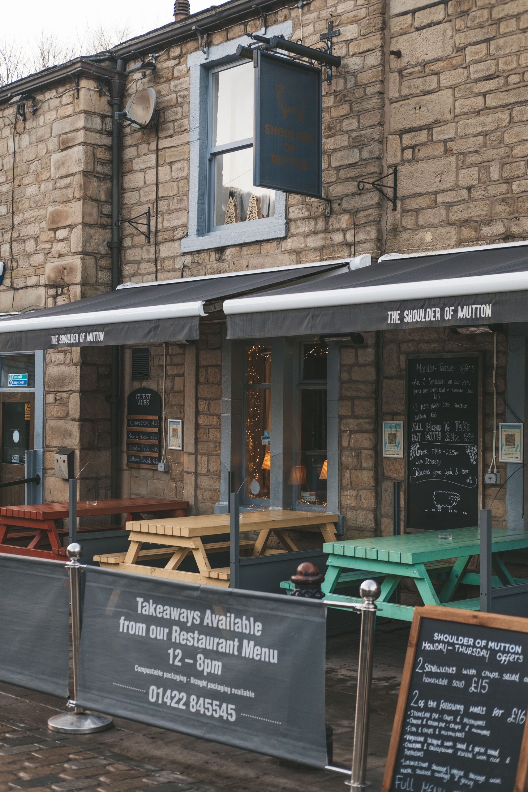 sit down and enjoy a warm meal in one of the many cafes and restaurants in Hebden Bridge A quaint little restaurant with outdoor seating in Hebden Bridge
