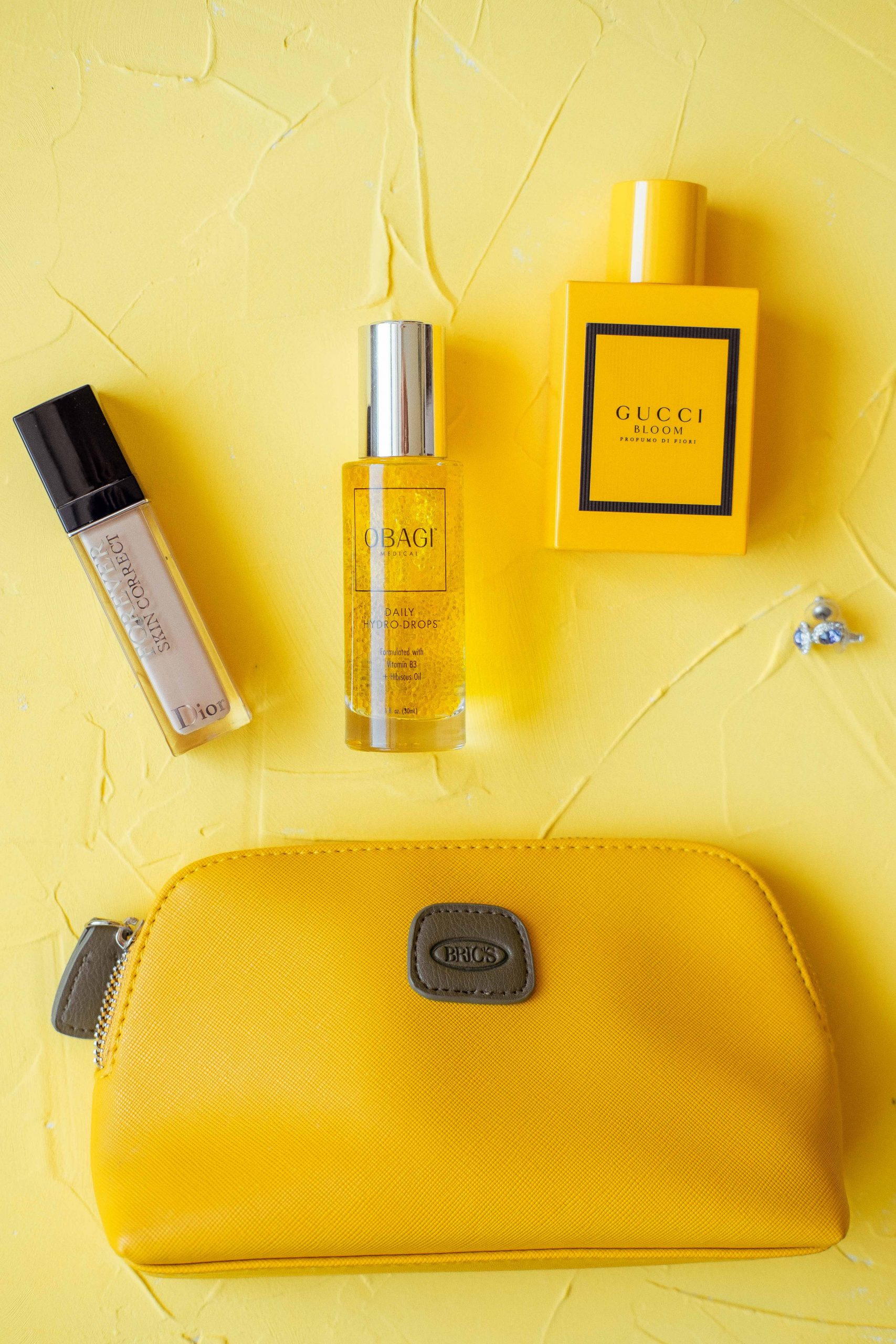 skin care products and cosmetics in our original yellow bag