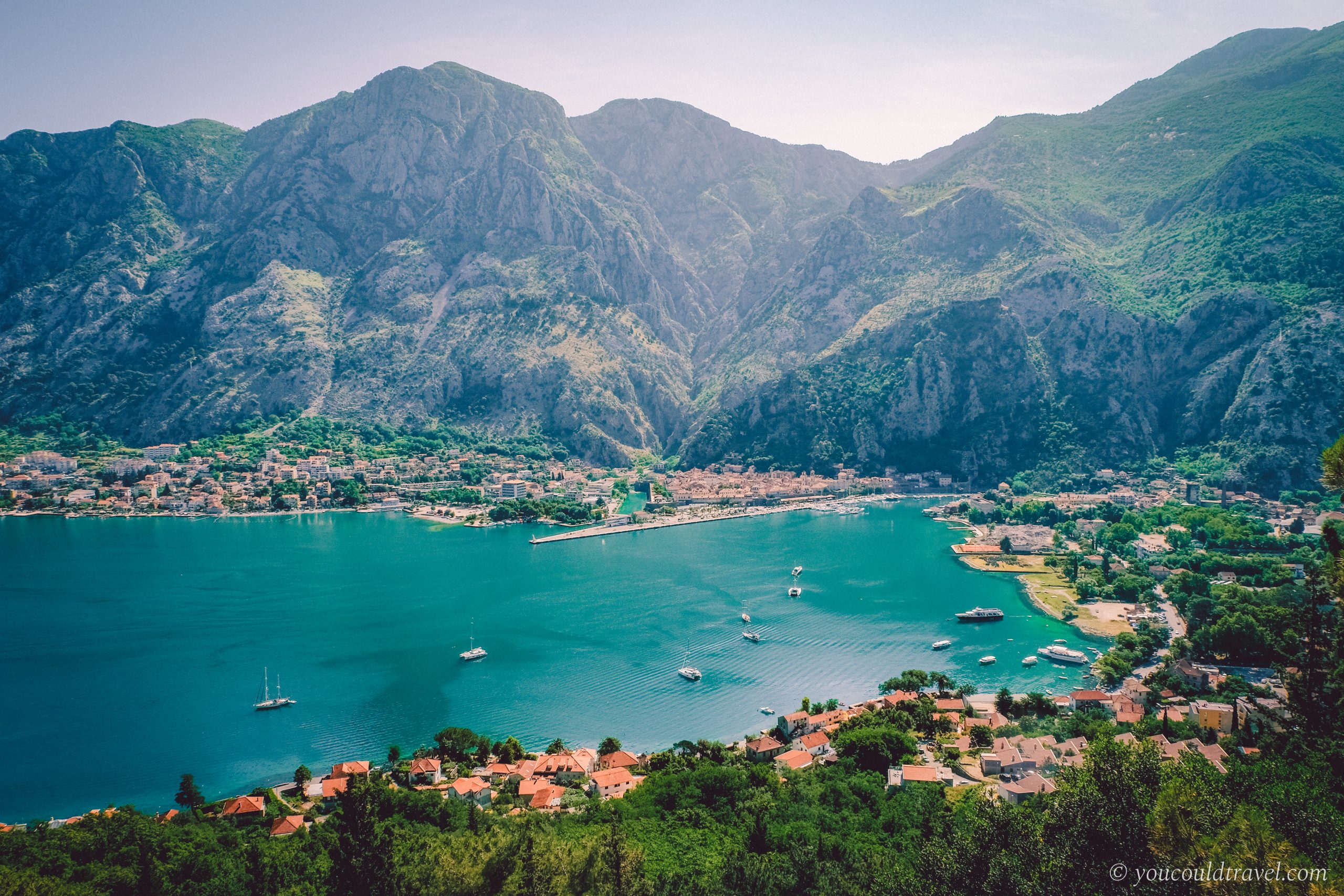 Gorgeous view of Kotor Bay surrounded by mountains
