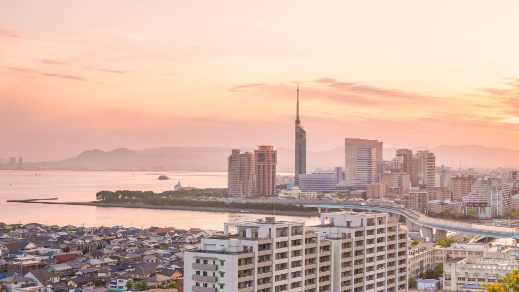 The beautiful city of Fukuoka at sunset