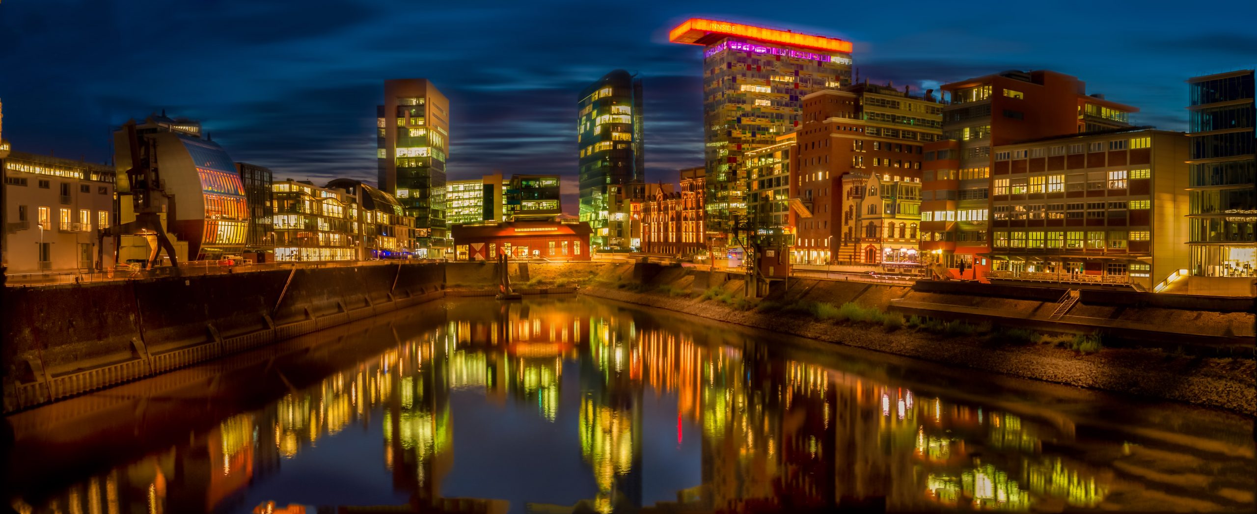 The city of Dusseldorf in Germany at night The city of Dusseldorf in Germany at night