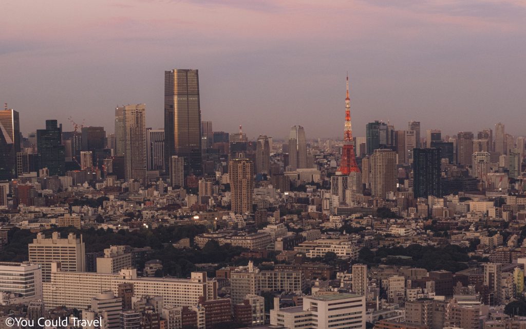 Tokyo from above with its iconic Tokyo Tower
