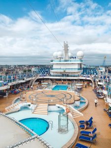 Top deck on Princess Cruise with its pools and nice seating areas