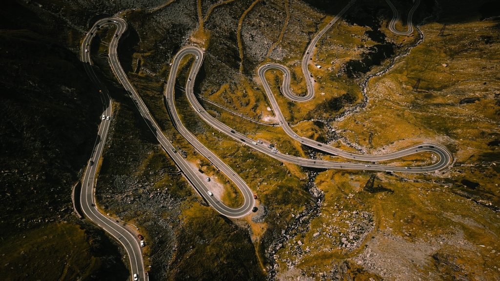 Transfagarasan highway in Romania as seen from above