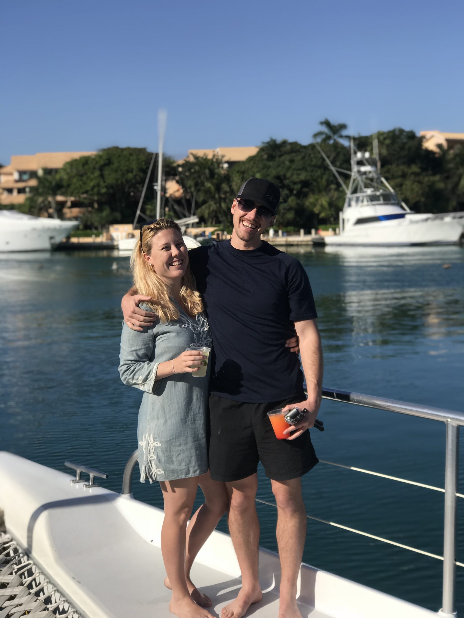 Travel couple on a boat