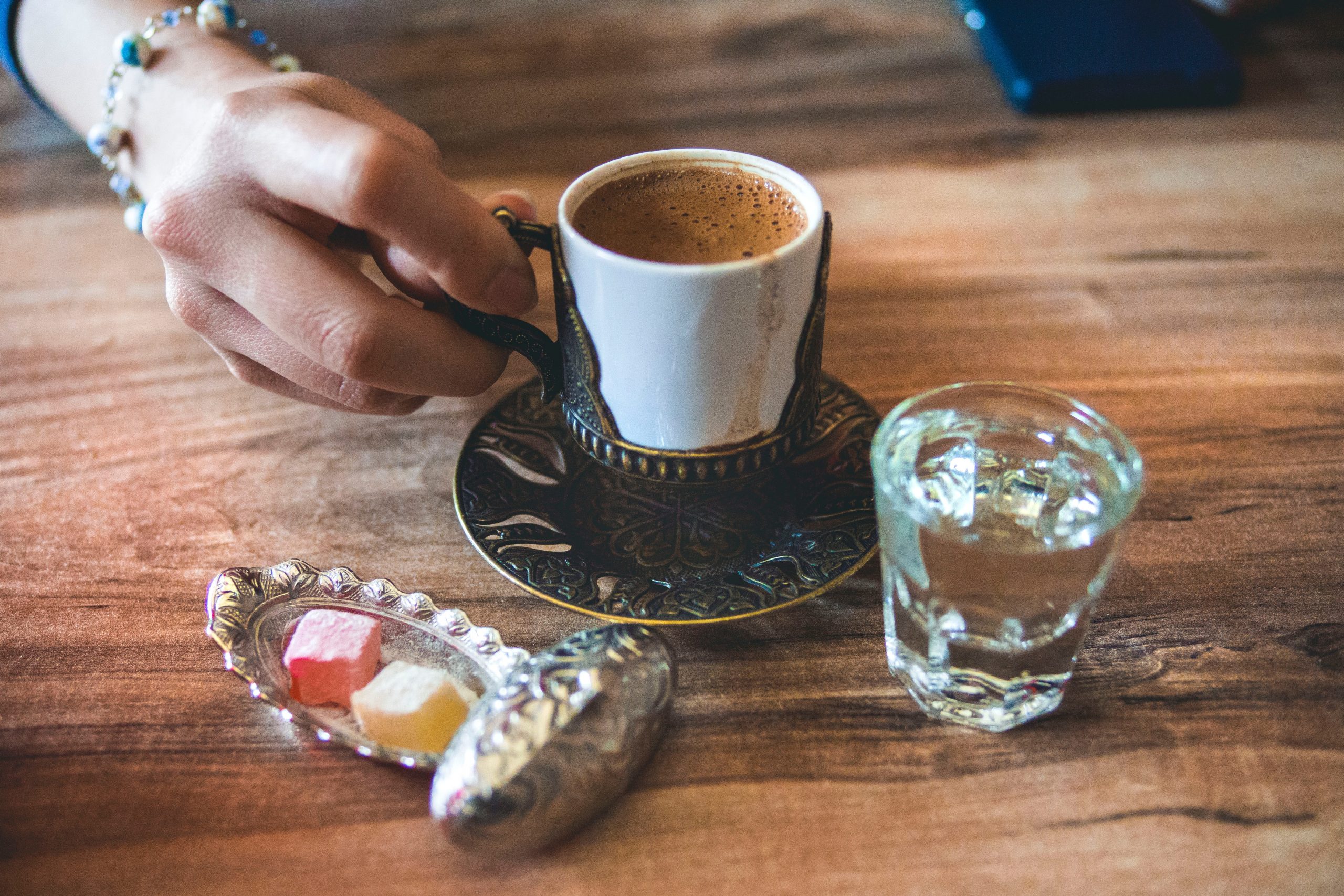 Turkish ceramics with coffee and Turkish delight