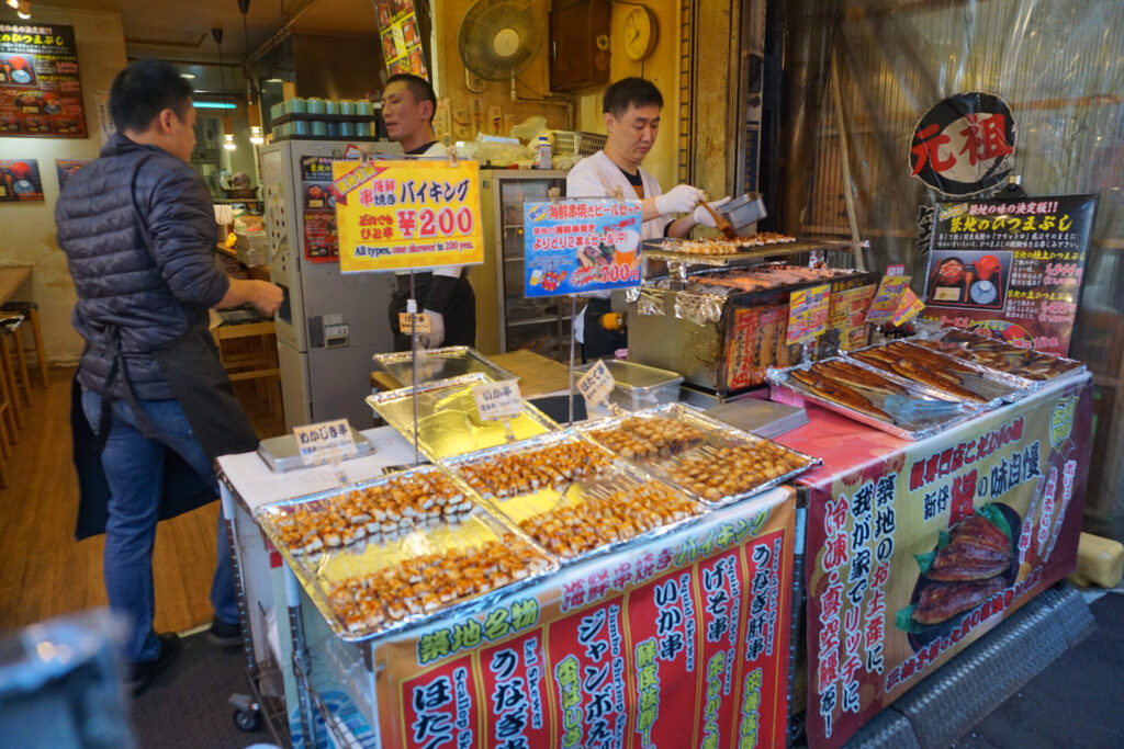 Vendors at Tsukiji Outer market setting up for visitors in the morning