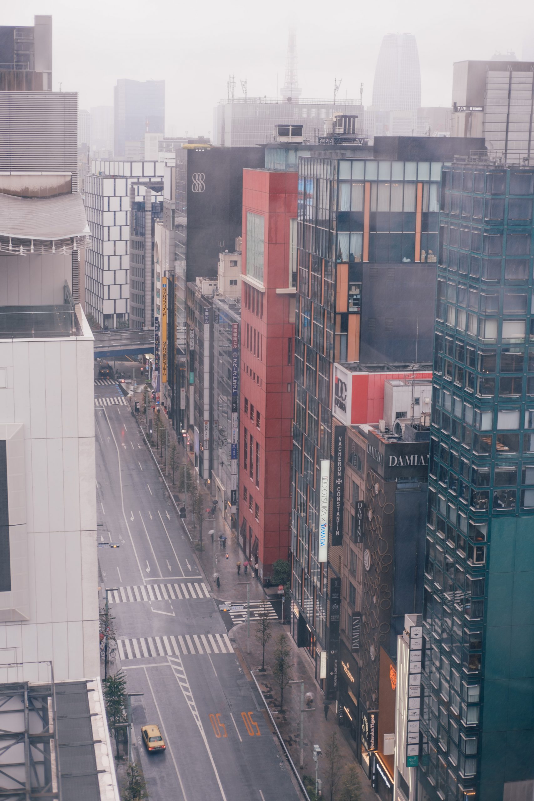 View from Ginza Six rooftop on a rainy day