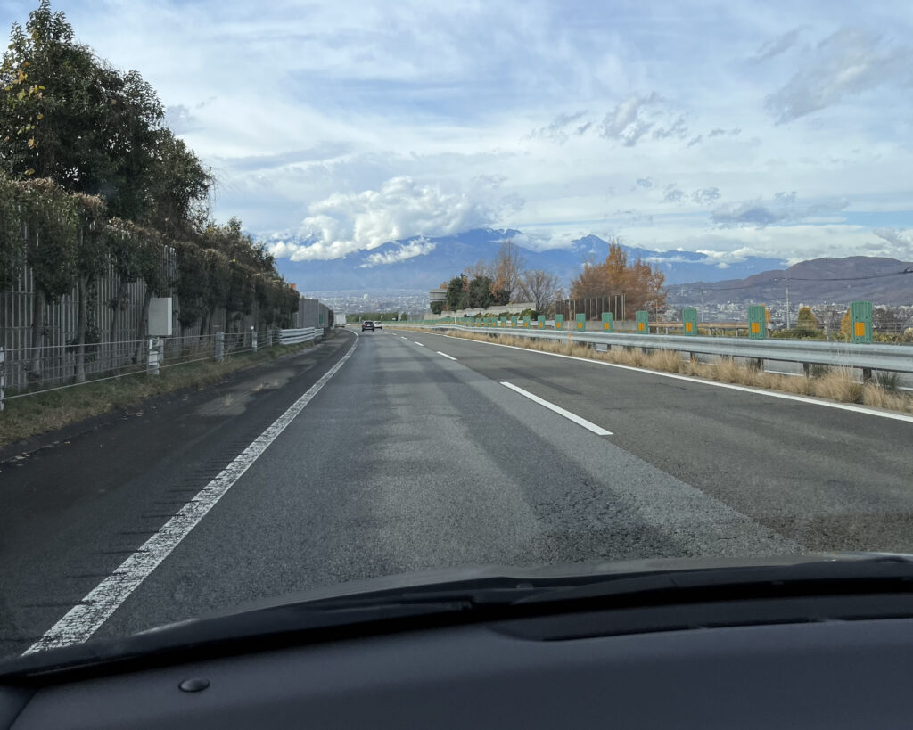 View from a rental car in Japan driving on the expressway