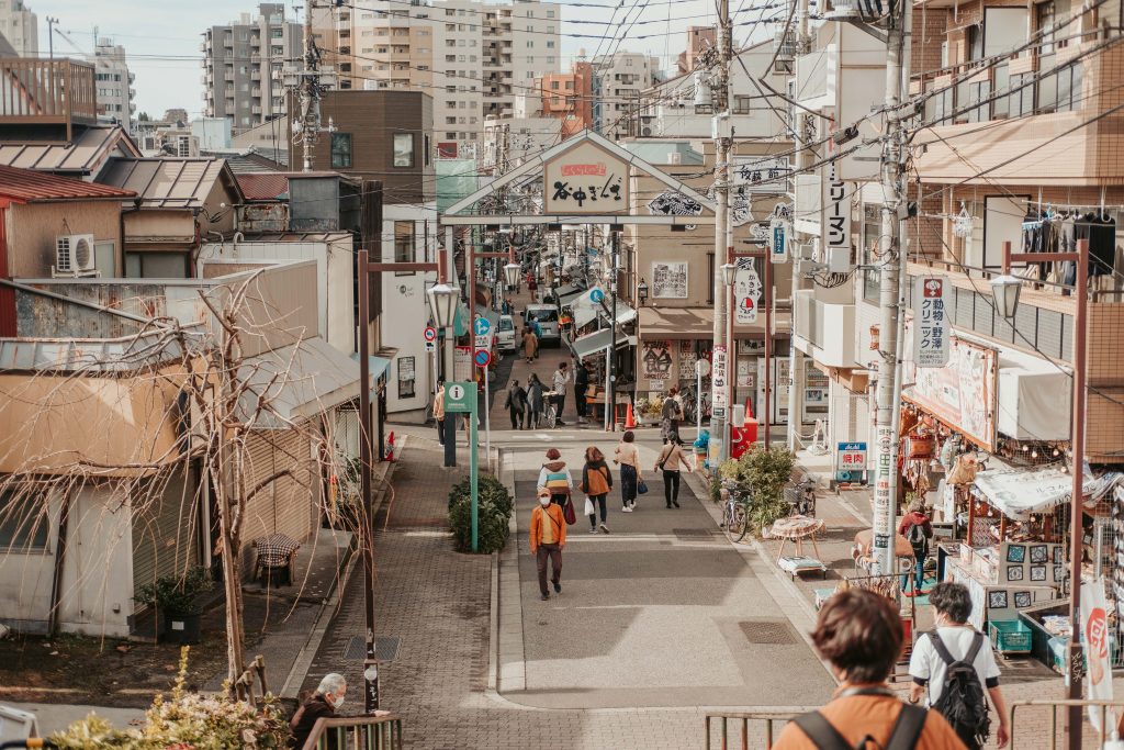 View from the top of Sunset stairs Yanaka Ginza