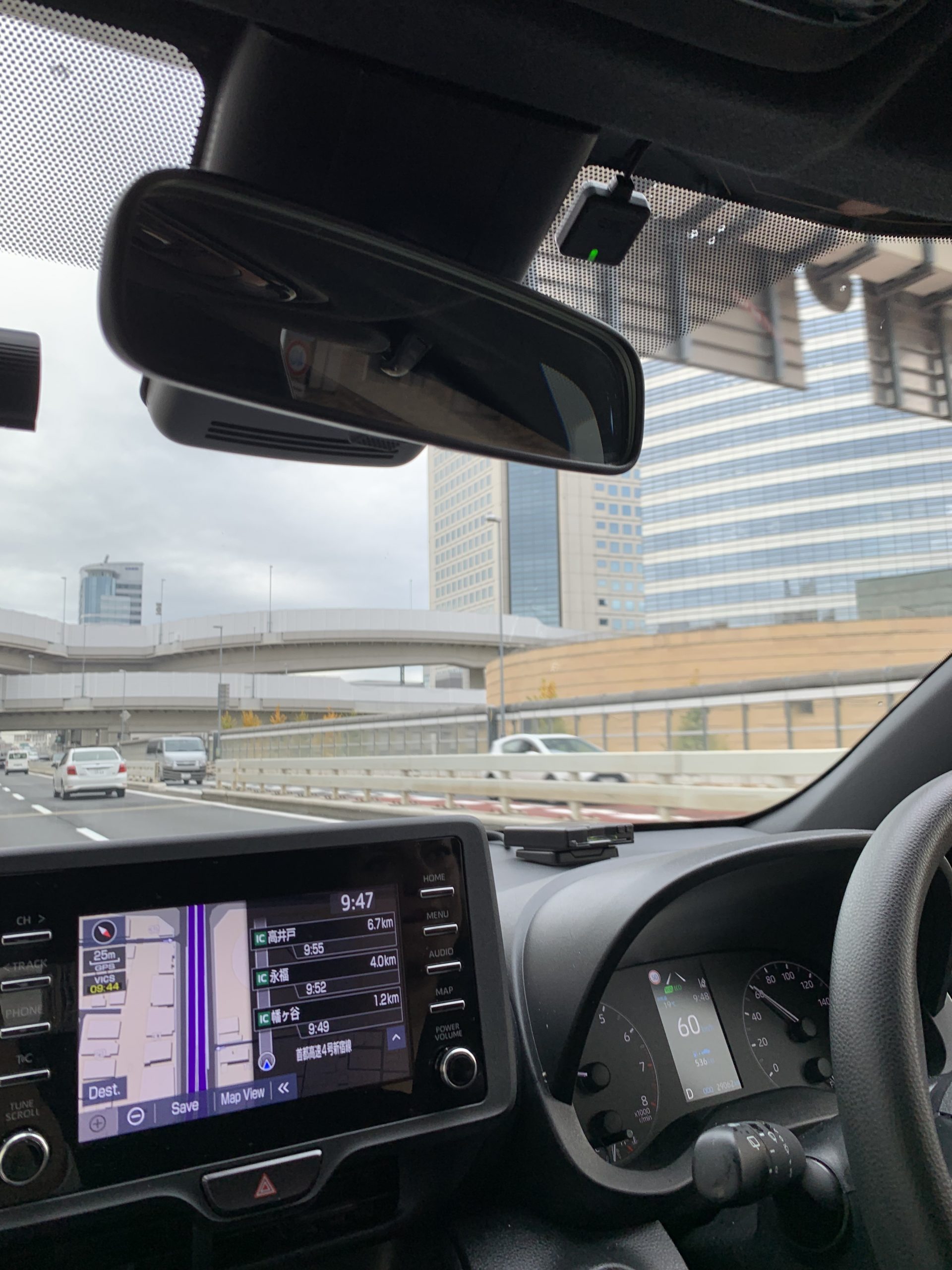 View of Tokyo roads from our rental car in Japan