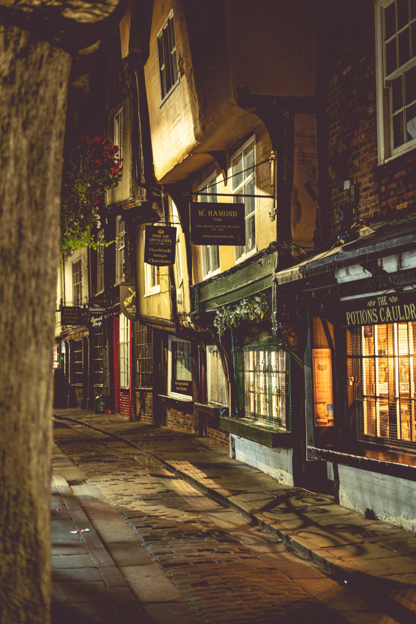 walk down the Shambles at night - York England
