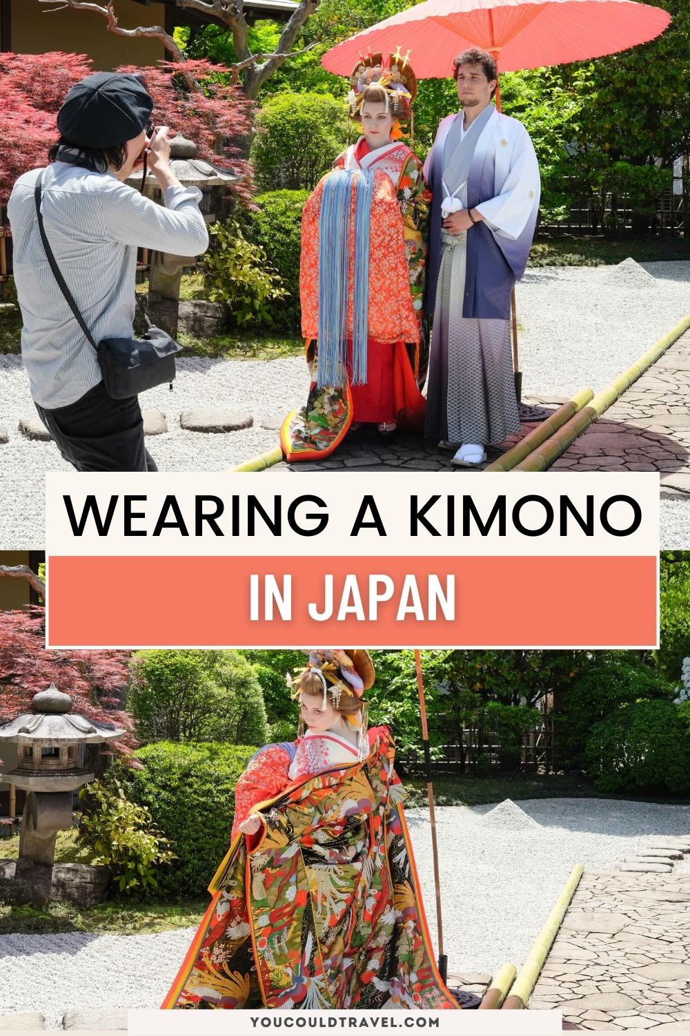 Wearing a Japanese kimono in Japan