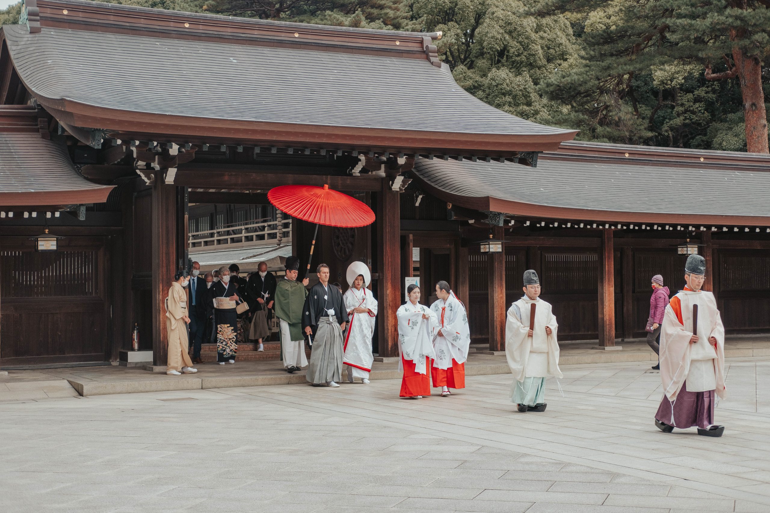 Wedding festivities at Meiji Shrine in Tokyo