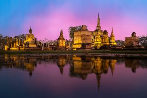 Where to stay in Chiang Mai - a serene view of the temples during sunset