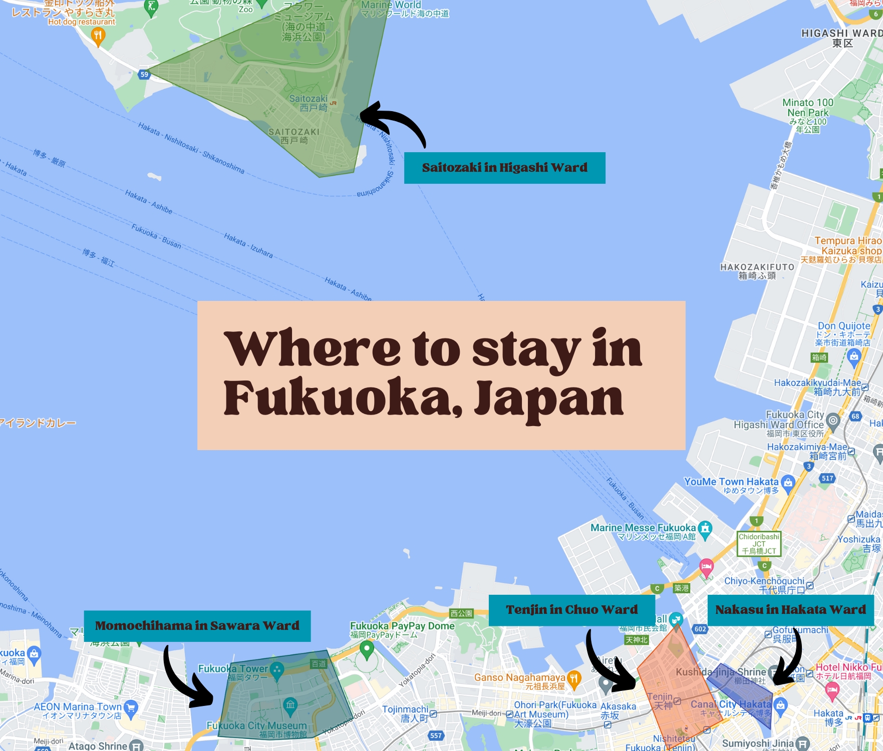 Where to stay in Fukuoka map